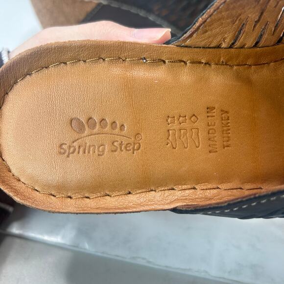 Spring Step Fusawedge Leather Slide Laser Cut Sandals Black Women's 9/EU40 NWB - Picture 10 of 11